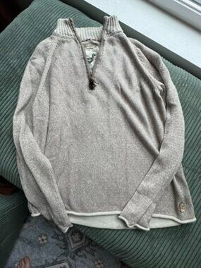Zenfari Men's Quarter Zip Tan Sweater Large